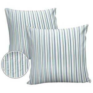 Waterproof Outdoor Pillow Covers, Teal Blue Grey Striped Decorative Pillow Cases, Hand Drawn White Modern Art Aesthetics Square Garden Throw Cushion Cases for Patio/Sofa/Couch 18"x18" 2 Pack
