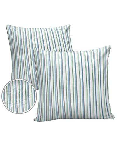 Waterproof Outdoor Pillow Covers, Teal Blue Grey Striped Decorative Pillow Cases, Hand Drawn White Modern Art Aesthetics Square Garden Throw Cushion Cases for Patio/Sofa/Couch 18"x18" 2 Pack