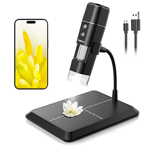 TOMLOV DM1 Wireless Digital Microscope 50X-1000X [1080P HD & Full Lighted View] WiFi Portable Handheld Mini USB Trichome Coin Microscope Camera Magnifier for iPhone iPad Android Phone & Computer