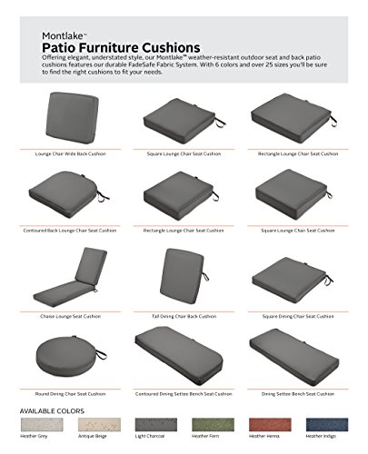 Classic Accessories Montlake FadeSafe Water-Resistant 25 x 25 x 5 Inch Square Outdoor Seat Cushion, Patio Furniture Chair Cushion, Light Charcoal Grey, Outdoor Cushion Cover
