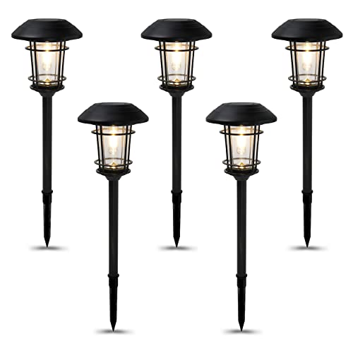 Grand patio Solar Outdoor Lights, 5 Pack, Glass Light Aluminum & Steel Frame, Waterproof, All-Weather Pathway Light, Automatic Dusk and Dawn Sensor (Slate Gray)