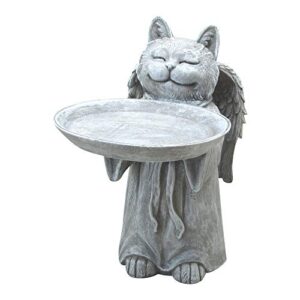 comfy hour 10″ polyresin cat angel birdfeeder memorial pet statue figurine for your home or garden, gray, pet in loving memory collection