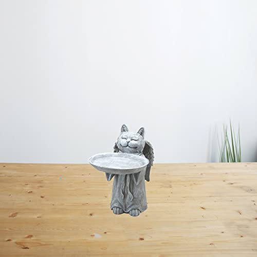 Comfy Hour 10" Polyresin Cat Angel Birdfeeder Memorial Pet Statue Figurine for Your Home Or Garden, Gray, Pet in Loving Memory Collection