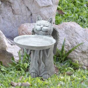 Comfy Hour 10" Polyresin Cat Angel Birdfeeder Memorial Pet Statue Figurine for Your Home Or Garden, Gray, Pet in Loving Memory Collection