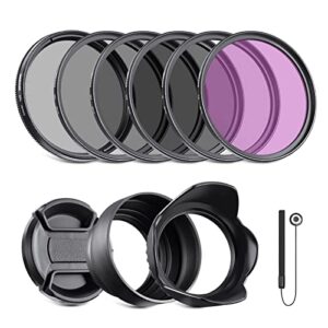 neewer 58mm professional lens filter kit: uv cpl fld, nd2 nd4 nd8, lens hood, lens cap, neutral density filter and accessory kit compatible with canon nikon sony panasonic dslr cameras with 58mm lens