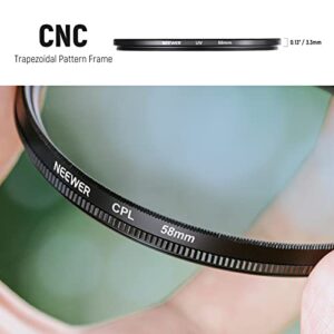 NEEWER 58mm Professional Lens Filter Kit: UV CPL FLD, ND2 ND4 ND8, Lens Hood, Lens Cap, Neutral Density Filter and Accessory Kit Compatible with Canon Nikon Sony Panasonic DSLR Cameras with 58mm Lens