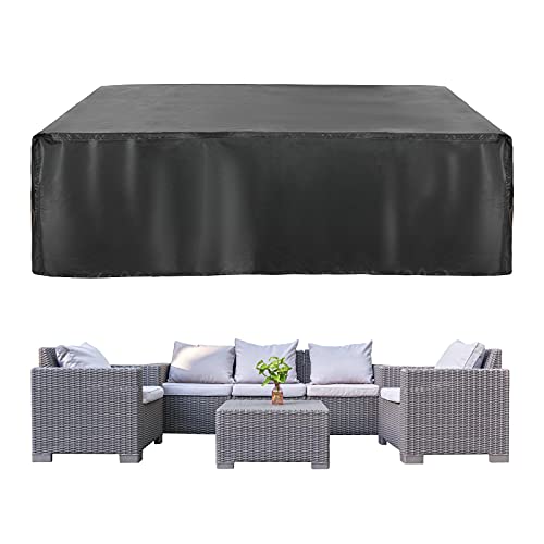 UMINEUX Outdoor Waterproof Patio Furniture Covers,420D Oxford Polyester Black Rectangular Sectional Furniture Set Covers with Windproof Buckles Air Vents (126"L x63"W x 28"H)