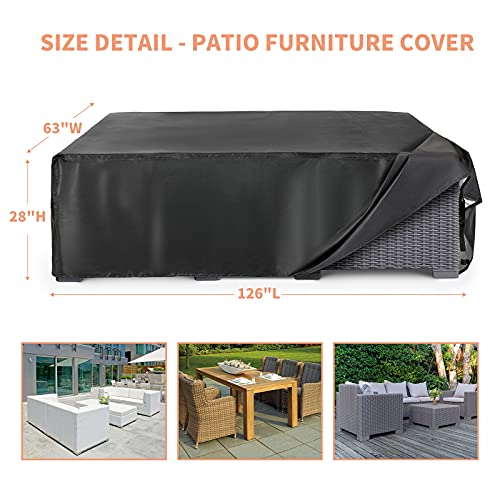 UMINEUX Outdoor Waterproof Patio Furniture Covers,420D Oxford Polyester Black Rectangular Sectional Furniture Set Covers with Windproof Buckles Air Vents (126"L x63"W x 28"H)