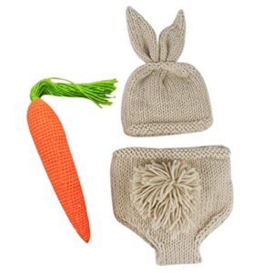 ibtom castle crochet bunny rabbit costume &carrot for newborn photography props knit infant baby animal hat cap for photo shoot hat + shorts + carrot one size