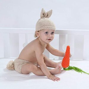 IBTOM CASTLE Crochet Bunny Rabbit Costume &Carrot for Newborn Photography Props Knit Infant Baby Animal Hat Cap for Photo Shoot Hat + Shorts + Carrot One Size