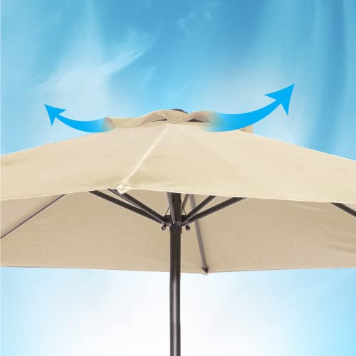 Above Click 9' Patio Outdoor Umbrella with Replaceable OneClick Steel Ribs, 1 Extra Steel Rib, Crank Controls, and Two Tiered Vents - Patio Umbrellas for Garden, Backyard, and Pool (Beige)