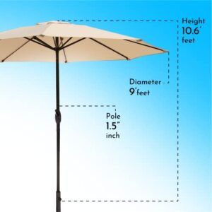 Above Click 9' Patio Outdoor Umbrella with Replaceable OneClick Steel Ribs, 1 Extra Steel Rib, Crank Controls, and Two Tiered Vents - Patio Umbrellas for Garden, Backyard, and Pool (Beige)