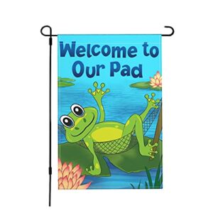12×18 inch garden flag welcome to our pad frog burlap house flags double sided outdoor flags decorative flag for patio lawn home farmyard decor