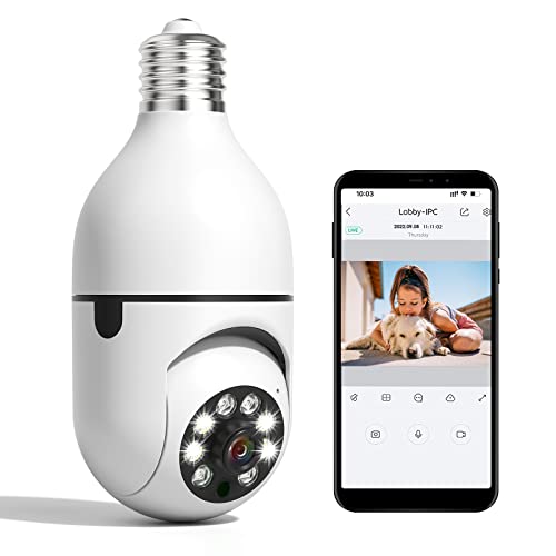 Kocanasi Light Bulb Security Camera, 1080P Wireless Cameras, 360° Surveillance Camera Smart Home Camera with Night Vision Motion Detection Alarm Two Way Talk Indoor Outdoor