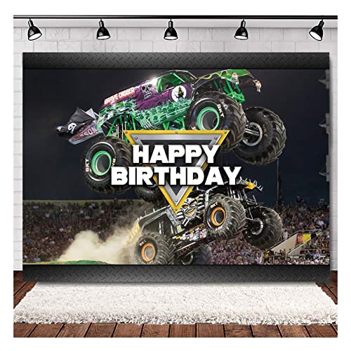 Monster Truck Photography Backdrop Car Grave Digger Photo Background for Boys Happy Birthday Party Decoration Cake Table Banner 7x5ft