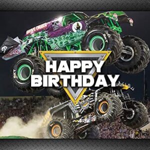 Monster Truck Photography Backdrop Car Grave Digger Photo Background for Boys Happy Birthday Party Decoration Cake Table Banner 7x5ft