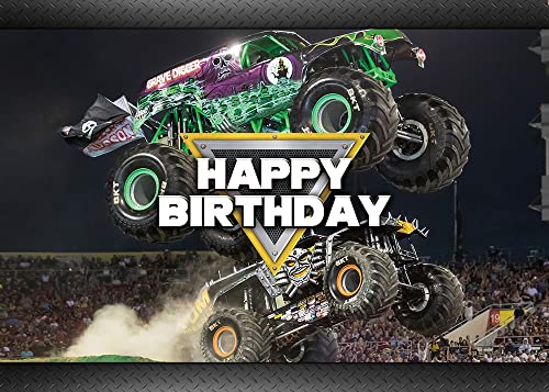 Monster Truck Photography Backdrop Car Grave Digger Photo Background for Boys Happy Birthday Party Decoration Cake Table Banner 7x5ft