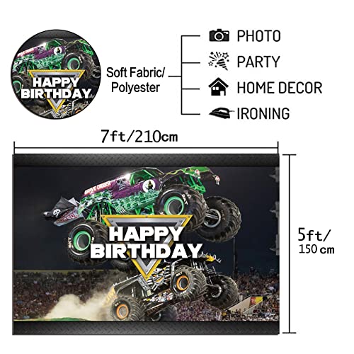 Monster Truck Photography Backdrop Car Grave Digger Photo Background for Boys Happy Birthday Party Decoration Cake Table Banner 7x5ft