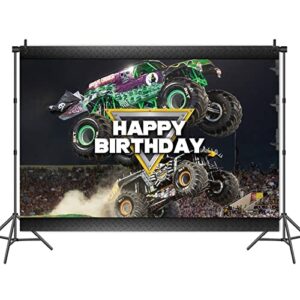 Monster Truck Photography Backdrop Car Grave Digger Photo Background for Boys Happy Birthday Party Decoration Cake Table Banner 7x5ft