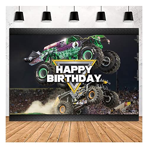 Monster Truck Photography Backdrop Car Grave Digger Photo Background for Boys Happy Birthday Party Decoration Cake Table Banner 7x5ft
