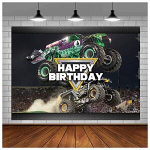 Monster Truck Photography Backdrop Car Grave Digger Photo Background for Boys Happy Birthday Party Decoration Cake Table Banner 7x5ft