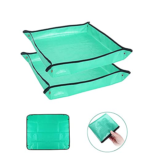 BIUWING 2PCS 39.4" x 39.4" Plant Repotting Mat Waterproof Transplanting Mat Indoor Succulent Potting Mat Portable Gardening Soil Changing and Watering mat Square and Foldable Garden mat