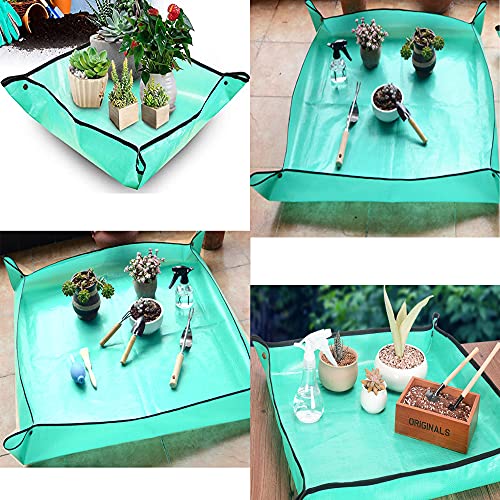 BIUWING 2PCS 39.4" x 39.4" Plant Repotting Mat Waterproof Transplanting Mat Indoor Succulent Potting Mat Portable Gardening Soil Changing and Watering mat Square and Foldable Garden mat