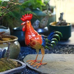 HSHD Metal Rooster Decor Garden Statue Solar Lights Outdoor - Chicken Sculpture Yard Art Kitchen Decor Lawn Ornaments (Rooster)