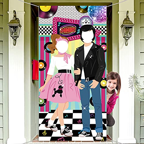 50s Party Decorations, 50's Photo Diner Backdrop, 50's Rock and Roll Banner Backdrop, Large 1950's Background Photobooth Prop, Back to 50's Rocking Party Backdrop for Baby Shower Birthday Party Supply