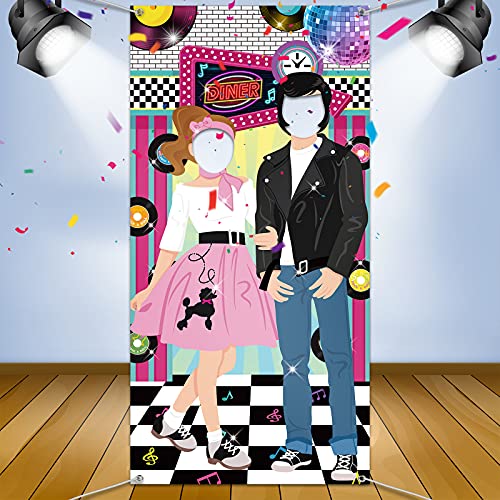 50s Party Decorations, 50's Photo Diner Backdrop, 50's Rock and Roll Banner Backdrop, Large 1950's Background Photobooth Prop, Back to 50's Rocking Party Backdrop for Baby Shower Birthday Party Supply