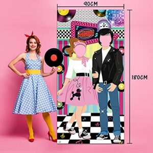 50s Party Decorations, 50's Photo Diner Backdrop, 50's Rock and Roll Banner Backdrop, Large 1950's Background Photobooth Prop, Back to 50's Rocking Party Backdrop for Baby Shower Birthday Party Supply