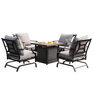 grand patio 5pcs patio furniture set with 29 in fire pit iron coated outdoor chairs with gray cushions propane gas fire table