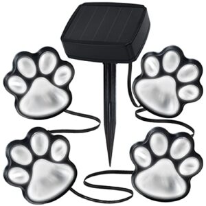 ideas in life solar paw print garden lights for pet lovers – set of 4 solar powered paw print lights, rechargeable solar outdoor lights