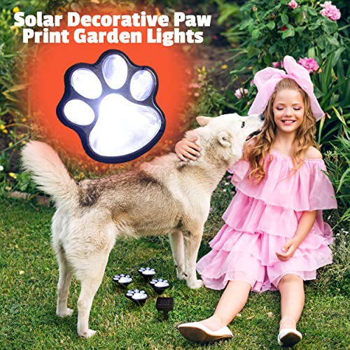 Ideas In Life Solar Paw Print Garden Lights for Pet Lovers - Set of 4 Solar Powered Paw Print Lights, Rechargeable Solar Outdoor Lights