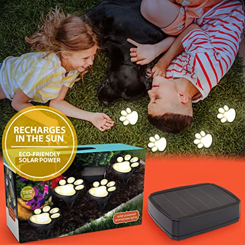 Ideas In Life Solar Paw Print Garden Lights for Pet Lovers - Set of 4 Solar Powered Paw Print Lights, Rechargeable Solar Outdoor Lights