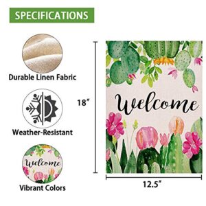 Spring Cactus Welcome Garden Flag 12.5×18 Inch Small Vertical Double Sided Seasonal Outdoor Décor for Yard Flag