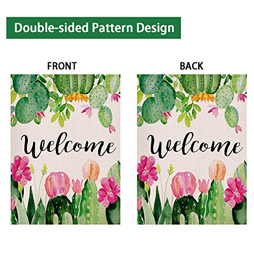 Spring Cactus Welcome Garden Flag 12.5×18 Inch Small Vertical Double Sided Seasonal Outdoor Décor for Yard Flag