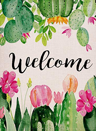 Spring Cactus Welcome Garden Flag 12.5×18 Inch Small Vertical Double Sided Seasonal Outdoor Décor for Yard Flag