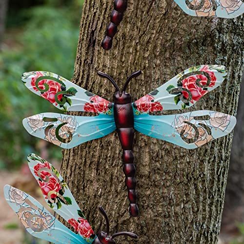 EYONGLION Metal Dragonfly Wall Decor,Dragonfly Garden Decor for Outside,Yard Decorations Outdoor Metal,Metal Dragonfly Outdoor,14.8 Inch,Pack of 3