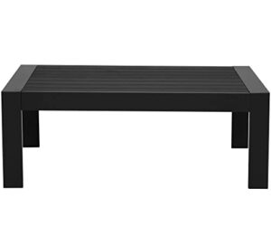 odoor direct patio furniture aluminum coffee table, all-weather metal rectangle patio table with imitation wood tabletop, dark grey