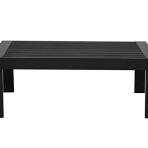 Odoor Direct Patio Furniture Aluminum Coffee Table, All-Weather Metal Rectangle Patio Table with Imitation Wood Tabletop, Dark Grey