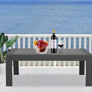 Odoor Direct Patio Furniture Aluminum Coffee Table, All-Weather Metal Rectangle Patio Table with Imitation Wood Tabletop, Dark Grey