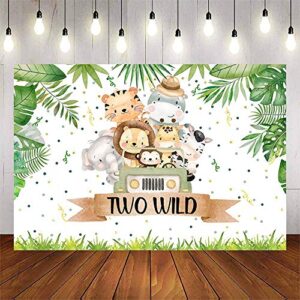avezano two wild backdrops for boy safari jungle theme 2nd birthday party banner decorations two wild zoo animals second birthday party background (7x5ft)