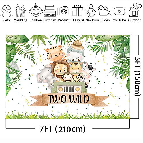 Avezano Two Wild Backdrops for Boy Safari Jungle Theme 2nd Birthday Party Banner Decorations Two Wild Zoo Animals Second Birthday Party Background (7x5ft)
