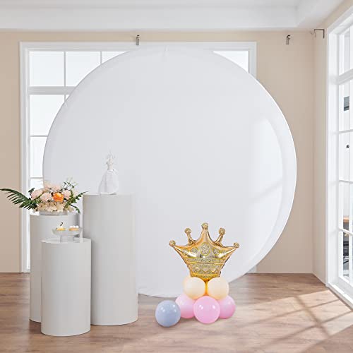 Outpain 7.2FT White Round Backdrop Cover Wrinkle Resistant White Circle Background Round Photography Backdrop for Wedding, Birthday, Baby Shower Decorations