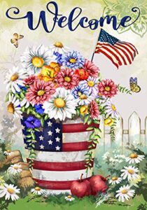 texupday welcome america patriotic floral daisy spring summer garden flag outdoor yard flag 12″ x 18″