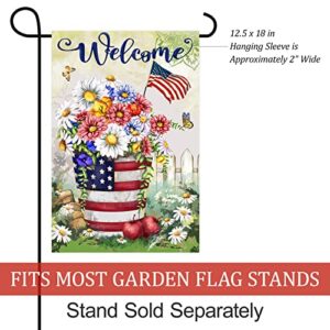 Texupday Welcome America Patriotic Floral Daisy Spring Summer Garden Flag Outdoor Yard Flag 12" x 18"