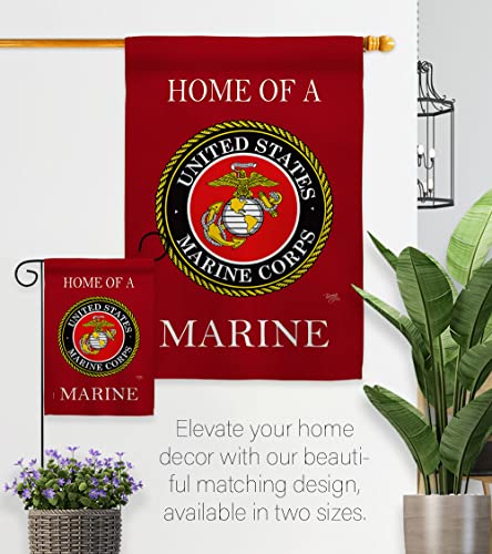 Home of Marine Corps Garden Flag Wall Decor Armed Forces USMC Semper Fi Tapestry Official United State American Military Memorabilia Banner Remembrance Retire Outdoor Yard Memorial Veteran Gifts Made In USA