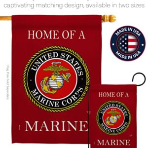 Home of Marine Corps Garden Flag Wall Decor Armed Forces USMC Semper Fi Tapestry Official United State American Military Memorabilia Banner Remembrance Retire Outdoor Yard Memorial Veteran Gifts Made In USA