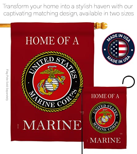 Home of Marine Corps Garden Flag Wall Decor Armed Forces USMC Semper Fi Tapestry Official United State American Military Memorabilia Banner Remembrance Retire Outdoor Yard Memorial Veteran Gifts Made In USA